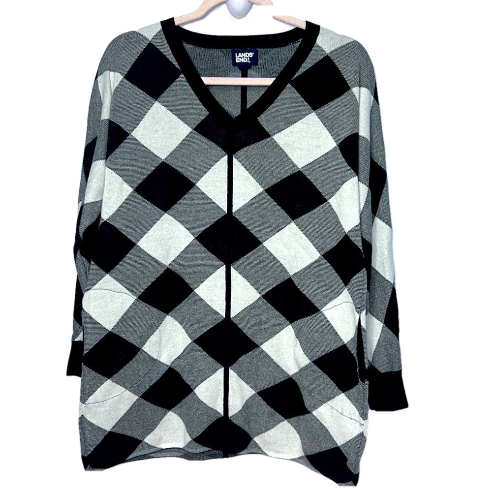 Lands' End Buffalo Check Knit Sweater